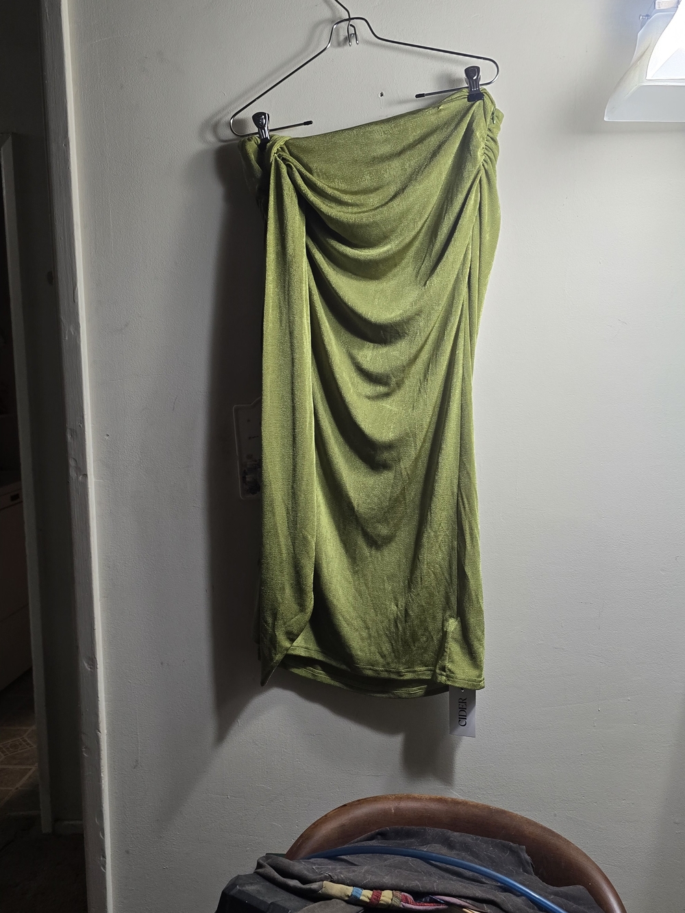Cider Olive Green Draped Maxi Skirt